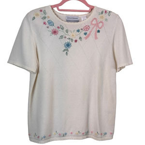 Vintage 1980's Alfred Dunner Floral Embroidered Sweater Size PL